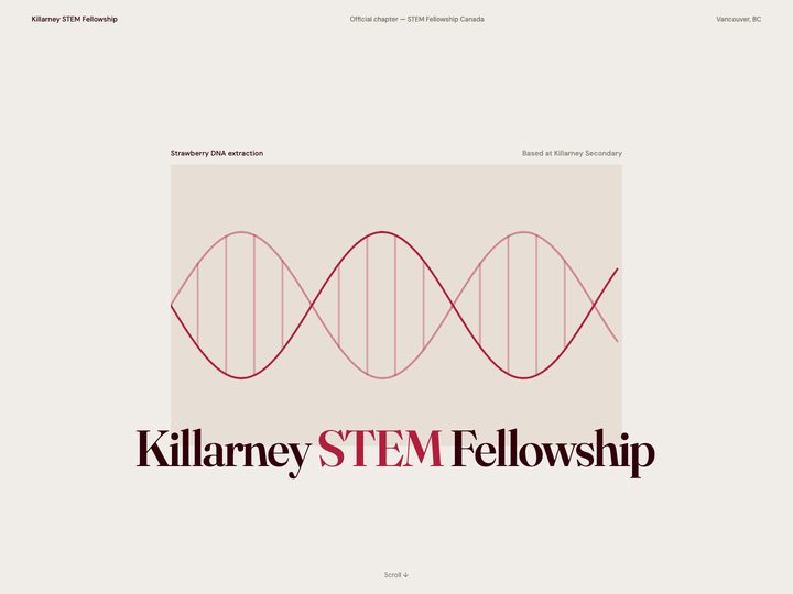 Hero take showing a red double helix above the wordmark Killarney STEM Fellowship.